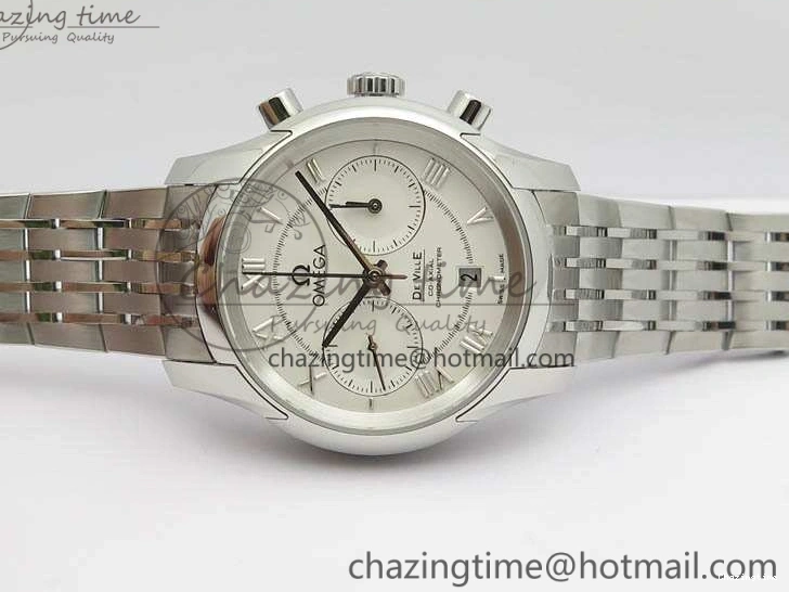 0403 HighQuality De Ville Chronograph SS OMF 1:1 Best Edition White Dial On SS Bracelet A 8151